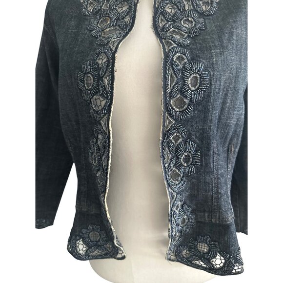 CHICOS Platinum Beaded Embellished Denim Jacket Size Chicos 1 / US Medium 8 - Picture 5 of 8